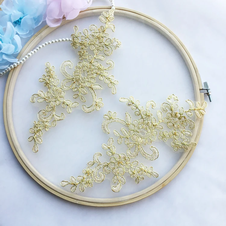 Golden Embroidered DIY Wedding Formal Dress Headwear Lace Appliques Craft Materials
Golden Embroidered DIY Wedding Formal Dress Headwear Lace Appliques Craft Materials