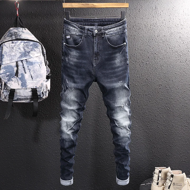 Новые винтажные модные мужские джинсы в стиле ретро черные синие Эластичные зауженные рваные джинсы мужские дизайнерские повседневные хло... 
Новые винтажные модные мужские джинсы в стиле ретро черные синие Эластичные зауженные рваные джинсы мужские дизайнерские повседневные хло...