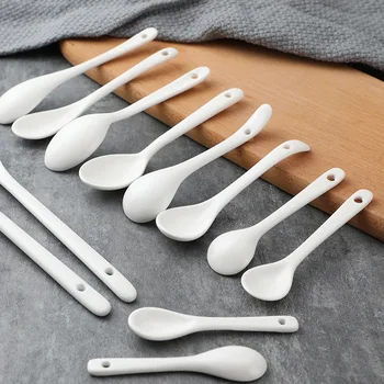 (25pcs) Porcelain Mini Coffee Spoon 8cm 10cm 12cm 13cm Spice Honey Spoons Ceramic Coffee Spoons