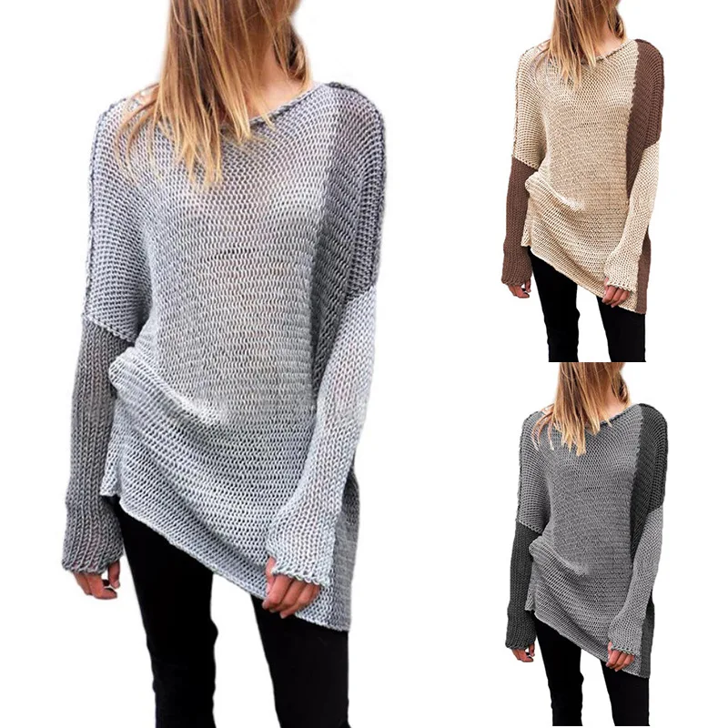 Women's Knitted Sweater Sexy V-neck Stitching Patchwork Long-Sleeved Knitting Top Pullover Autumn Winter Warm Female
Women's Knitted Sweater Sexy V-neck Stitching Patchwork Long-Sleeved Knitting Top Pullover Autumn Winter Warm Female