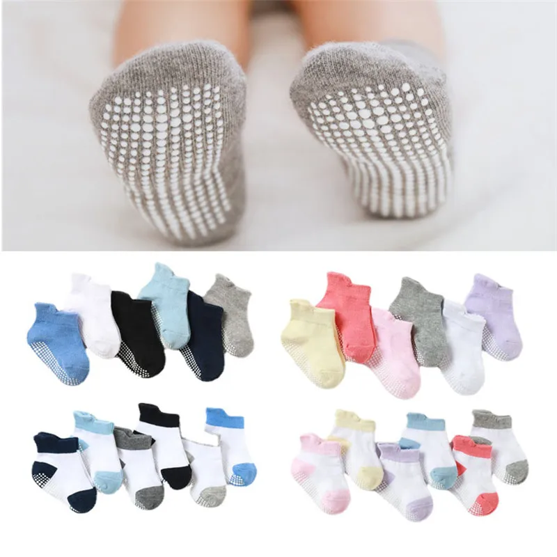 

6 Pairs/lot 0 To 5 Yrs Cotton Children's Anti-slip Boat Socks for Boys Girl Low Cut Floor Kid Sock with Rubber Grips Four Season