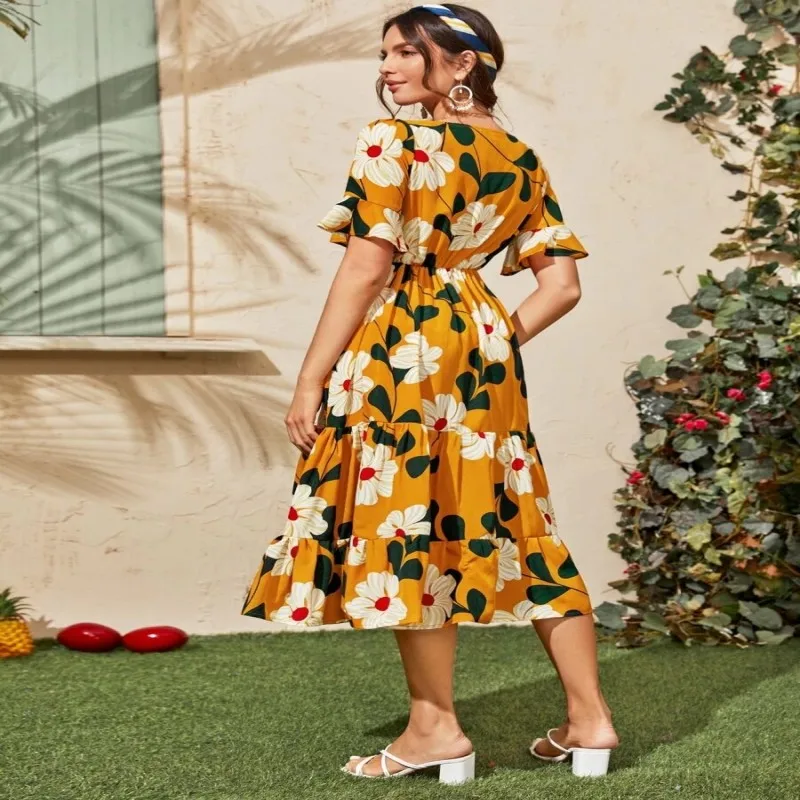 Fashion Spring And Summer New European And American Women's Dress Flared Sleeve V Collar Print Temperament Commuting Dress 2021
Fashion Spring And Summer New European And American Women's Dress Flared Sleeve V Collar Print Temperament Commuting Dress 2021