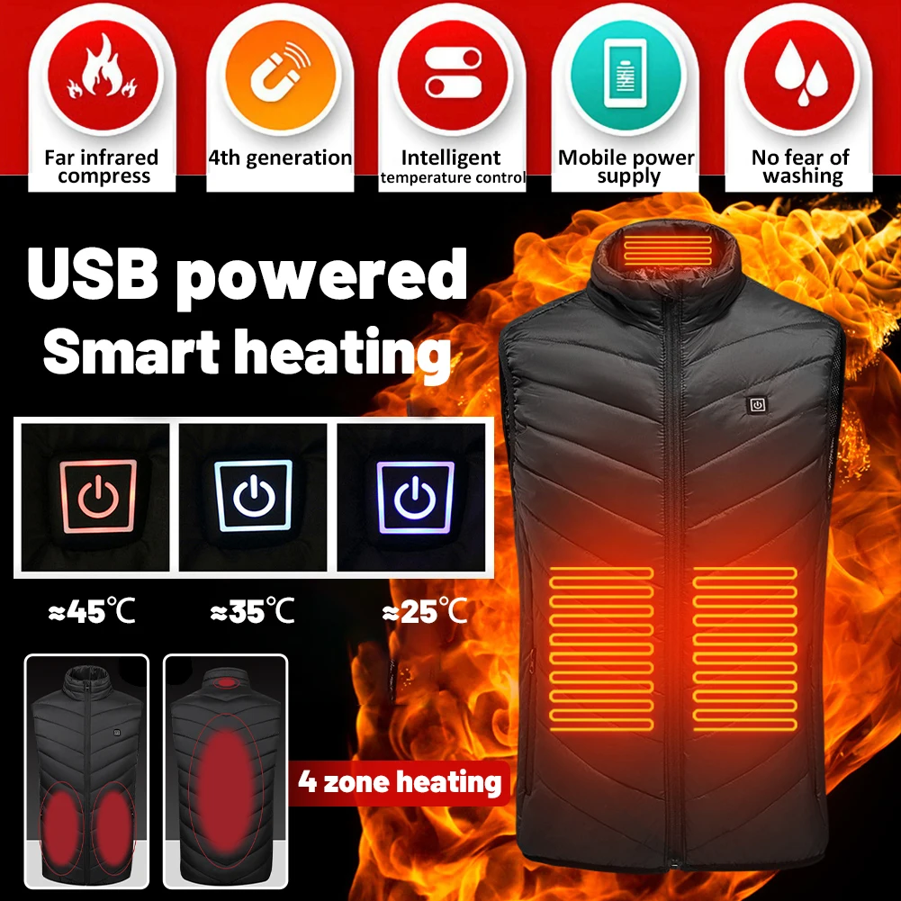 4 Areas Heated Vest Jacket USB Men Winter Electrical Heated Jacket Outdoor Fishing Hunting Waistcoat Hiking Vest for Outdoor
4 Areas Heated Vest Jacket USB Men Winter Electrical Heated Jacket Outdoor Fishing Hunting Waistcoat Hiking Vest for Outdoor