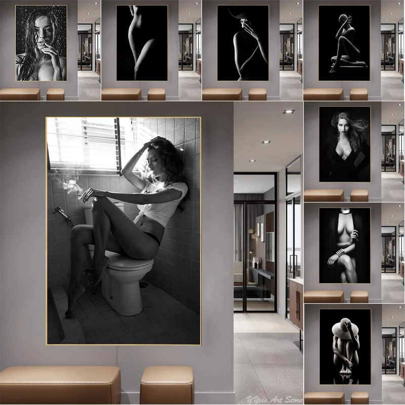 Black &White Sexy Naked Woman Poster Modern Smoking in Toilet Girls Body Canvas Painting Wall Art Picture Washroom Home Decor
Black &White Sexy Naked Woman Poster Modern Smoking in Toilet Girls Body Canvas Painting Wall Art Picture Washroom Home Decor