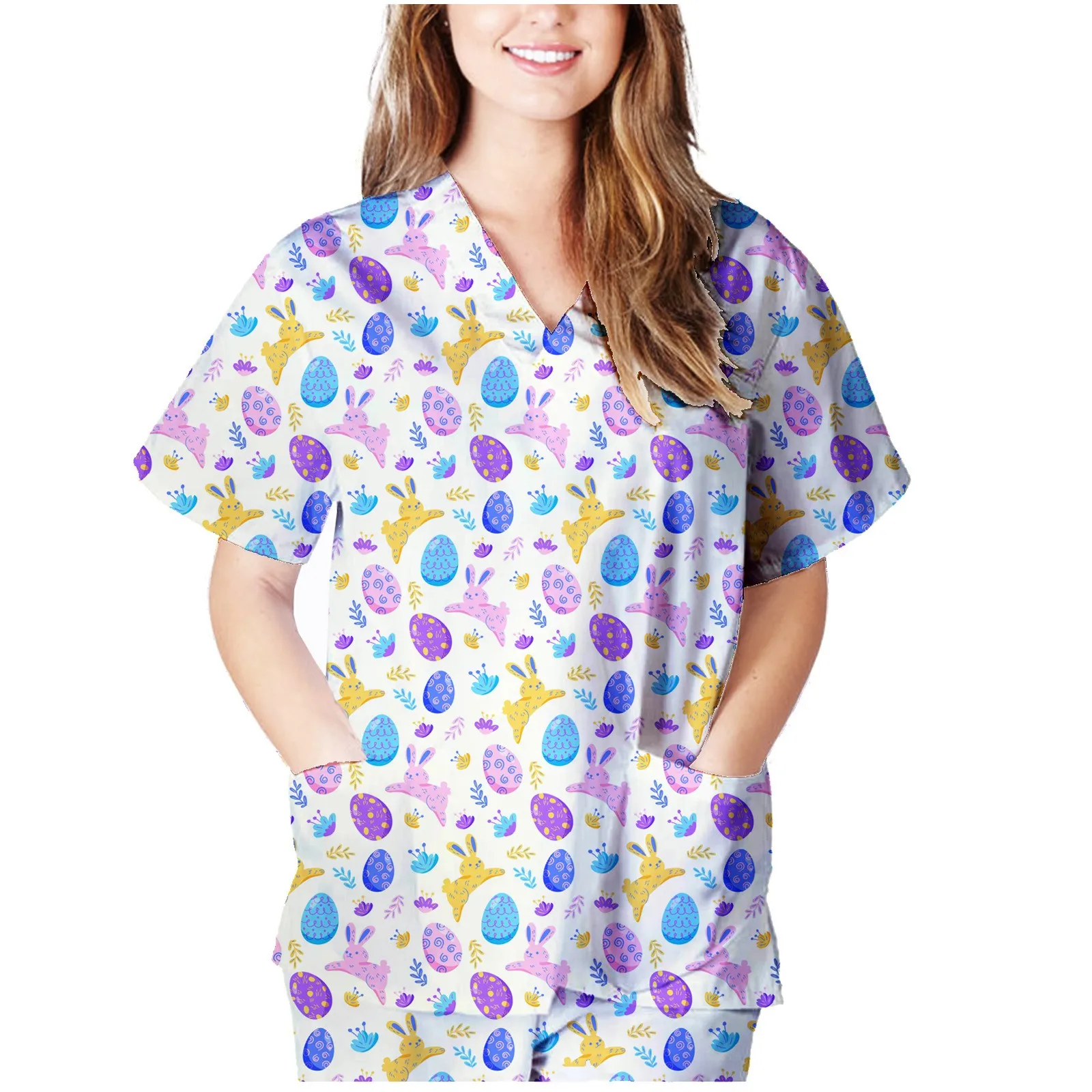 Women Nurse dentist beauty salon pet shop work clothes Short Sleeve V-neck Pattern Tops Nursing Uniform Uniforme d'infirmière e4
Women Nurse dentist beauty salon pet shop work clothes Short Sleeve V-neck Pattern Tops Nursing Uniform Uniforme d'infirmière e4