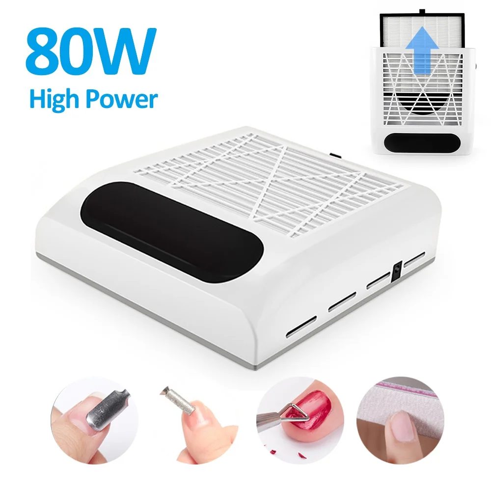 

80W White Pink Nail Vacuum Cleaner Strong Power Fan Nail Dust Collector With Filters For Manicure Nail Art Salon Tools Equipment