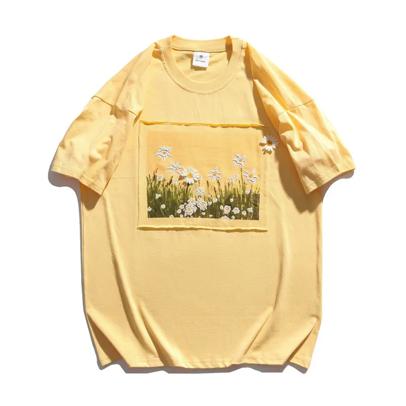 Summer Men Women T Shirts Canvas Patch Daisy Printing Trendy Men's Short Sleeve Tees Casual Couple Tops Male Short Sleeve Shirts
Summer Men Women T Shirts Canvas Patch Daisy Printing Trendy Men's Short Sleeve Tees Casual Couple Tops Male Short Sleeve Shirts
