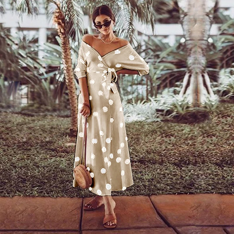 Vintage Dot Print Fashion Belt Straps Long Dress Women Elegant V-Neck Long Sleeve Party Dresses Office Lady Casual Loose Vestido
Vintage Dot Print Fashion Belt Straps Long Dress Women Elegant V-Neck Long Sleeve Party Dresses Office Lady Casual Loose Vestido