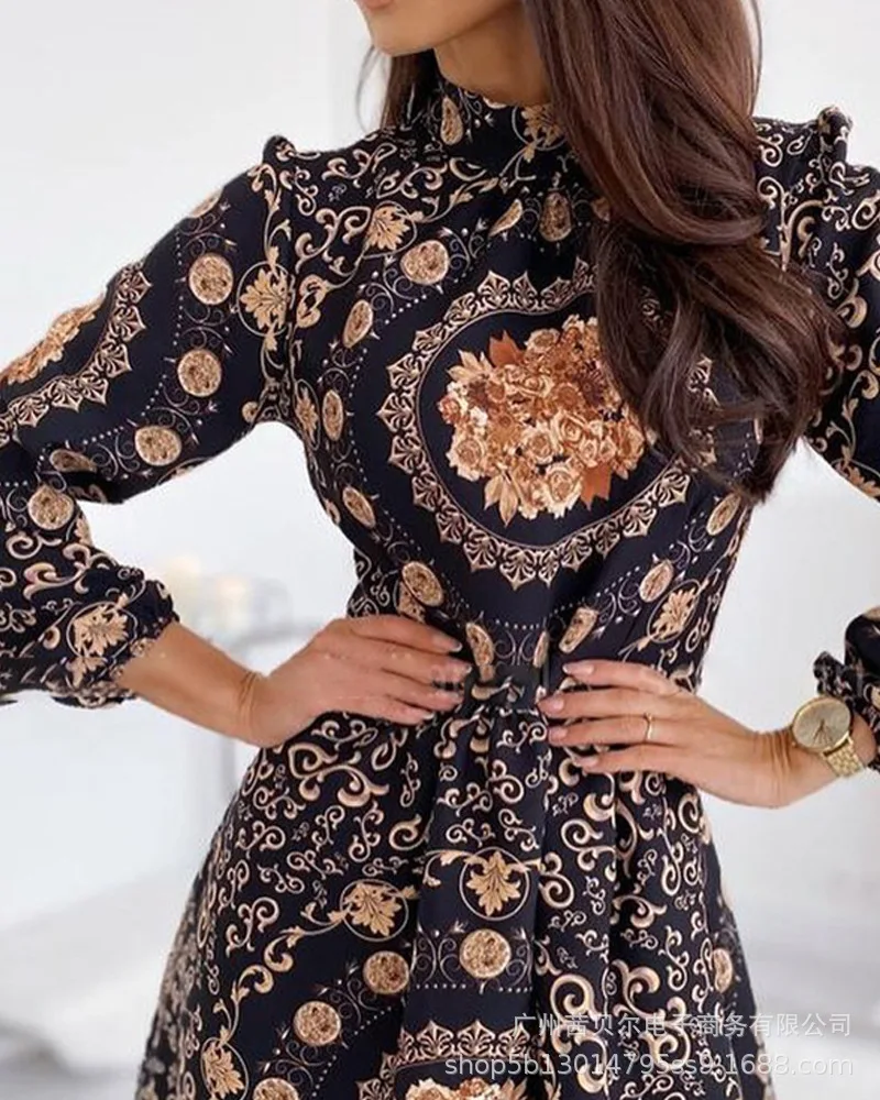 Мини-платье с длинным рукавом, модель 2021 года, модное женское платье, повседневное женское платье с принтом позиционирования 
Мини-платье с длинным рукавом, модель 2021 года, модное женское платье, повседневное женское платье с принтом позиционирования