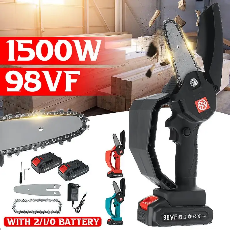 4 Inch 1500W 98V Mini Electric Chain Saw With 2 Battery Woodworking Garden Tool Pruning One-handed Saw Rechargeable EU Plug
4 Inch 1500W 98V Mini Electric Chain Saw With 2 Battery Woodworking Garden Tool Pruning One-handed Saw Rechargeable EU Plug