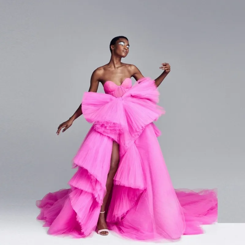 Puffy Off Shoulder Evening Dress Mesh Huge Bow Hot Pink Evening Dresses Tulle Peplum Asymmetrical vestido de festa longo abiye
Puffy Off Shoulder Evening Dress Mesh Huge Bow Hot Pink Evening Dresses Tulle Peplum Asymmetrical vestido de festa longo abiye