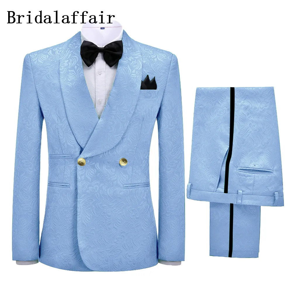 Bridalaffair небесно-голубые мужские костюмы Блейзер брюки с черной линией 2021 модная