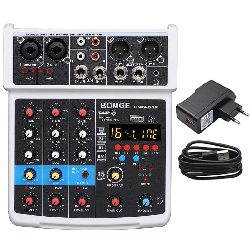 BMG-04D 4-канальный Bluetooth мини-микшер звуковая карта аудио DJ 16 Цифровые эффекты шумоподавление светодиодный дисплей уровня для пения бара
BMG-04D 4-канальный Bluetooth мини-микшер звуковая карта аудио DJ 16 Цифровые эффекты шумоподавление светодиодный дисплей уровня для пения бара