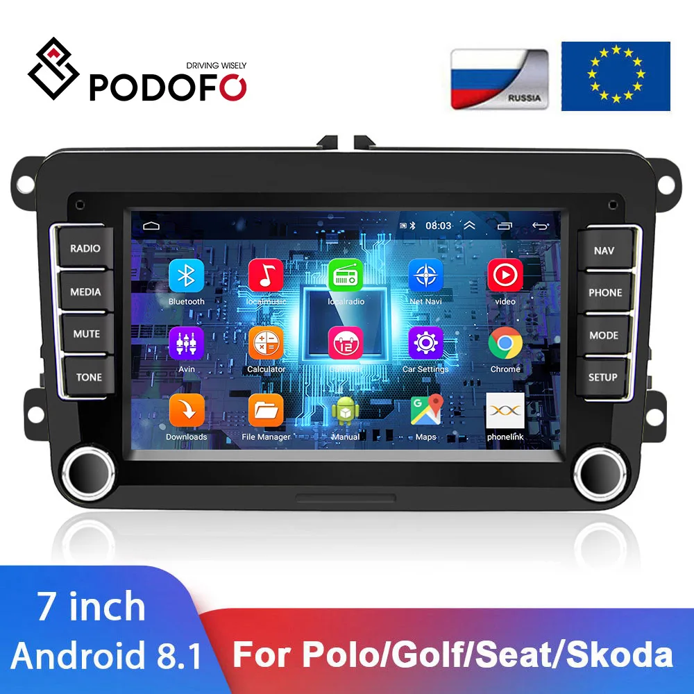 Автомагнитола Podofo 2 din Android 8 1 для VW/Volkswagen/Golf/Polo/Tiguan/Passat/b7/b6/leon/Skoda/Octavia|camera reversing