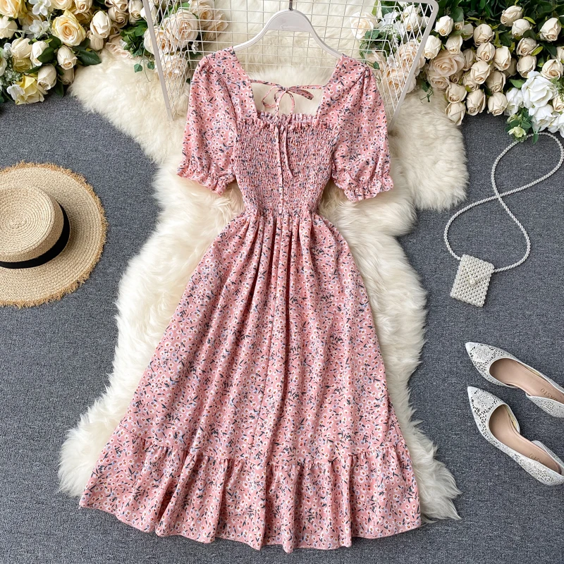 Summer Floral Print Dress Cute French Square Collar Short Sleeve Boho Dresses Casual Pleated Slim A Line Chiffon Dress Vestido
Summer Floral Print Dress Cute French Square Collar Short Sleeve Boho Dresses Casual Pleated Slim A Line Chiffon Dress Vestido