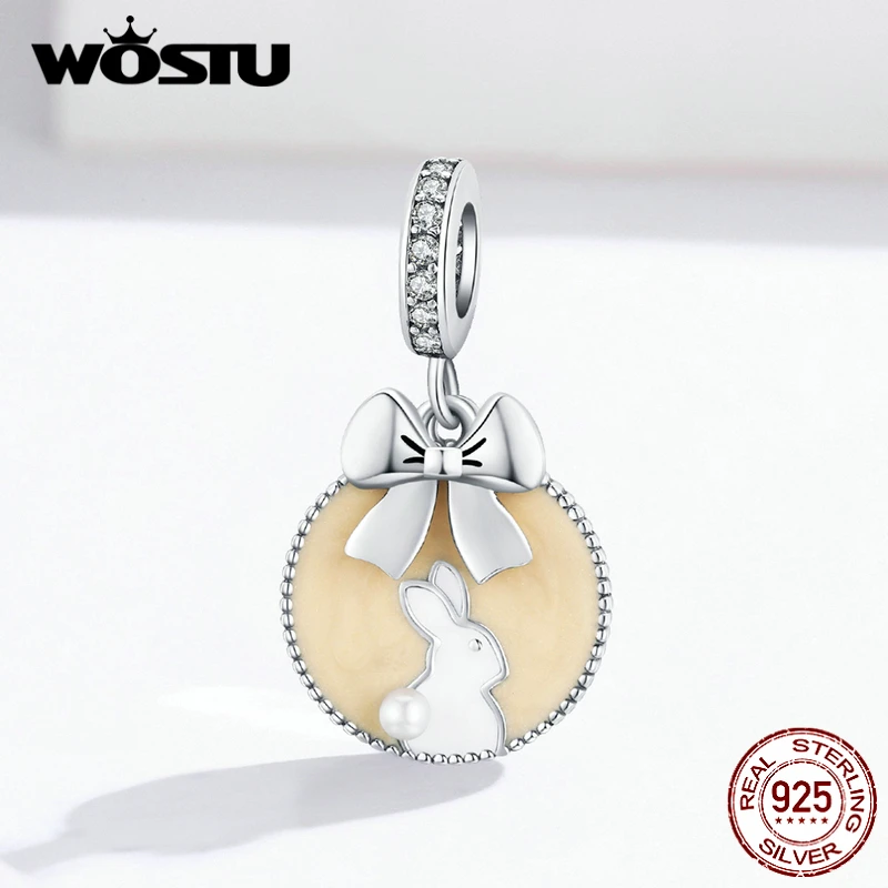 WOSTU 925 стерлингового серебра бантик кролик амулеты прекрасный Бусины Подходят