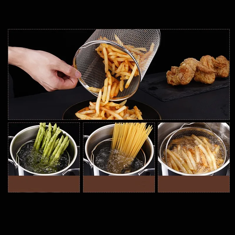 Deep Fryer Stainless Steel Small Fryer Household Japanese Style Tempura With Filter Oil-saving Pot 304 Oil Pan Kitchen Pots 
Deep Fryer Stainless Steel Small Fryer Household Japanese Style Tempura With Filter Oil-saving Pot 304 Oil Pan Kitchen Pots