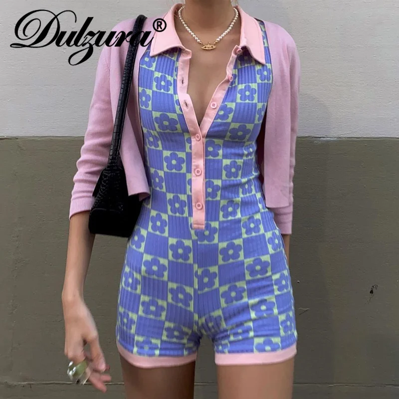 Dulzura Ribbed Floral Print Short Sleeve Playsuit Turn Down Collar Buttons Patchwork Bodycon Streetwear Casual Women 2021 Summer
Dulzura Ribbed Floral Print Short Sleeve Playsuit Turn Down Collar Buttons Patchwork Bodycon Streetwear Casual Women 2021 Summer