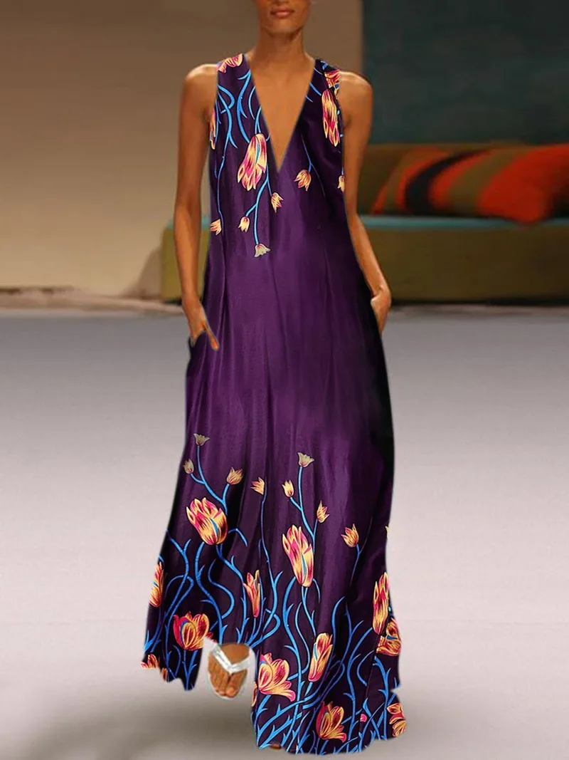 Summer Sleeveless Deep V-neck Dress Hot Selling 3-Color Printed Mopping Expandable Dress
Summer Sleeveless Deep V-neck Dress Hot Selling 3-Color Printed Mopping Expandable Dress