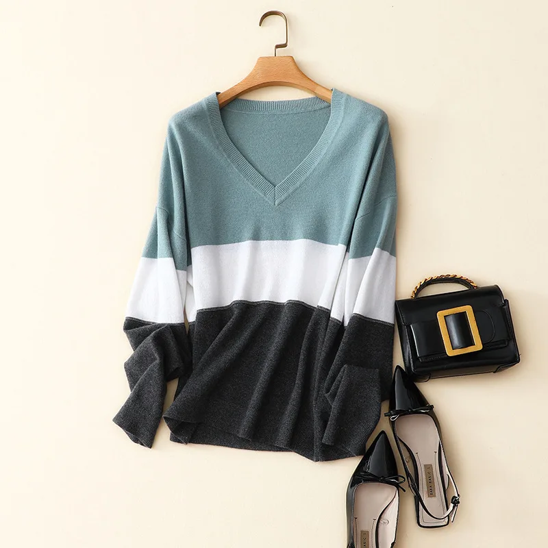 autumn new patchwork fashion v neck loose styles women's knit casual fashion soft 100% cashmere pullovers
autumn new patchwork fashion v neck loose styles women's knit casual fashion soft 100% cashmere pullovers