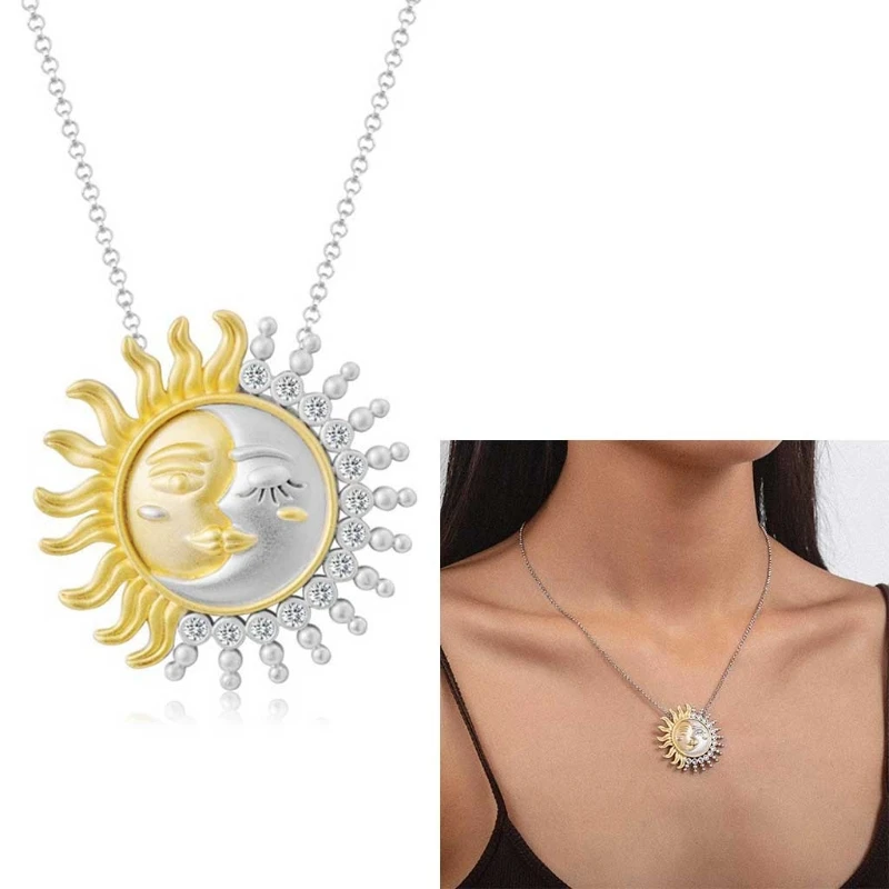 

Glinting Celestial Sun and Moon Alloy Pendant Necklace for Women Girls Christmas Birthday Thanksgiving Day Gift