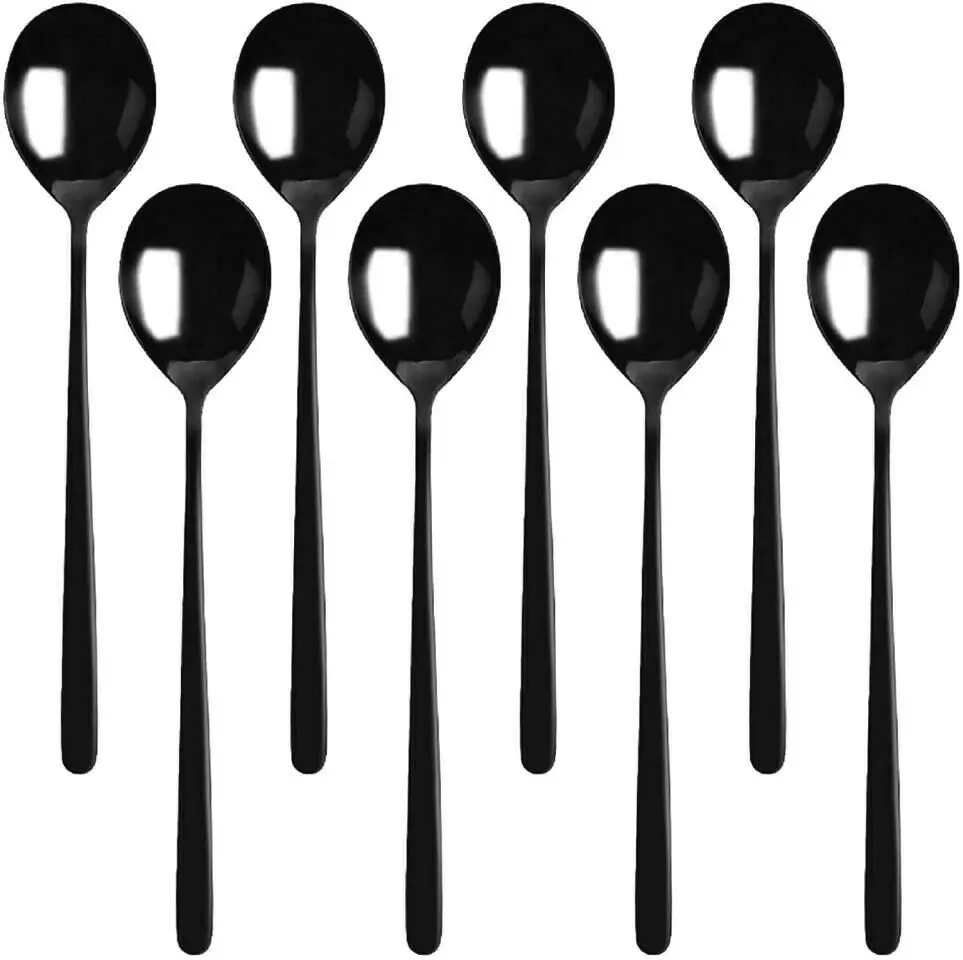 8pcs Black Long Handle Cutlery Matte Stainless Steel Spoons Polished Stirring Drink Ice Cream Dessert Tea Spoons Dinnerware
8pcs Black Long Handle Cutlery Matte Stainless Steel Spoons Polished Stirring Drink Ice Cream Dessert Tea Spoons Dinnerware