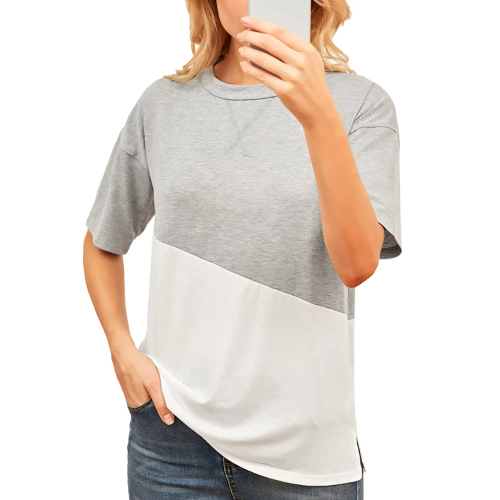 Ladies Casual Top T-Shirt Summer Patchwork Round Neck Short Sleeve 2 Colors Women T Shirt Fashion Female Contrast T-Shirt
Ladies Casual Top T-Shirt Summer Patchwork Round Neck Short Sleeve 2 Colors Women T Shirt Fashion Female Contrast T-Shirt