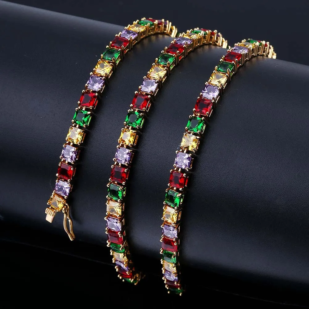 

Gold/Silver Color Plated 1 Row 5 mm Full Iced Out Tennis Chain Micro Pave Colorful AAA Zircon Necklace Chain 18 22inch
