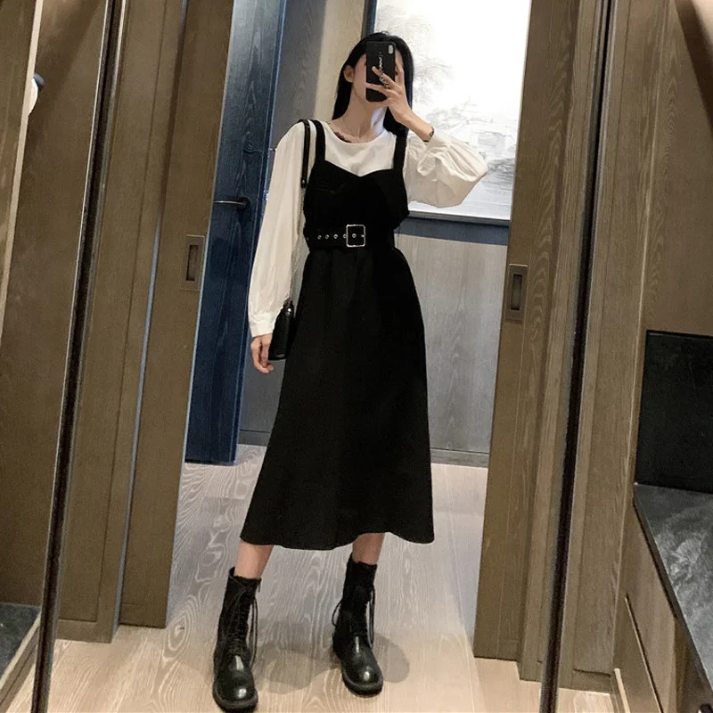 Autumn New Lightly Mature Suit Women's Long-Sleeved Top + Mid-Length Waist Trimming Spaghetti Straps Dress Two-Piece Sets
Autumn New Lightly Mature Suit Women's Long-Sleeved Top + Mid-Length Waist Trimming Spaghetti Straps Dress Two-Piece Sets