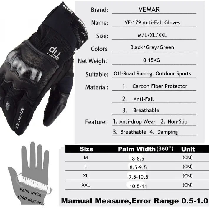 Carbon Fiber Anti-Fall Motor Bike Gloves Damping Men Motorcycle Leather Gloves Breathable Wearable Motocross Gloves