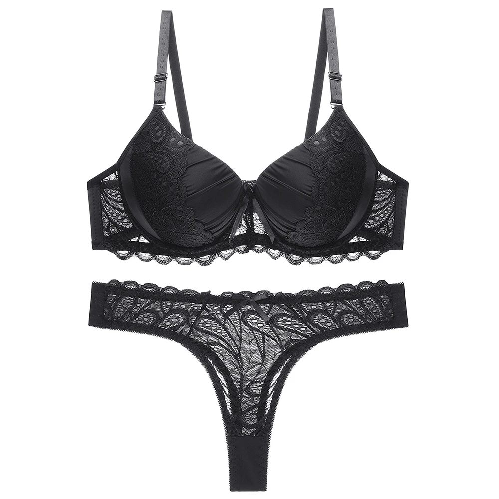 2020 new upper thin lower thick gathered solid color bra set European and American sexy lace thong underwear set 4
2020 new upper thin lower thick gathered solid color bra set European and American sexy lace thong underwear set 4