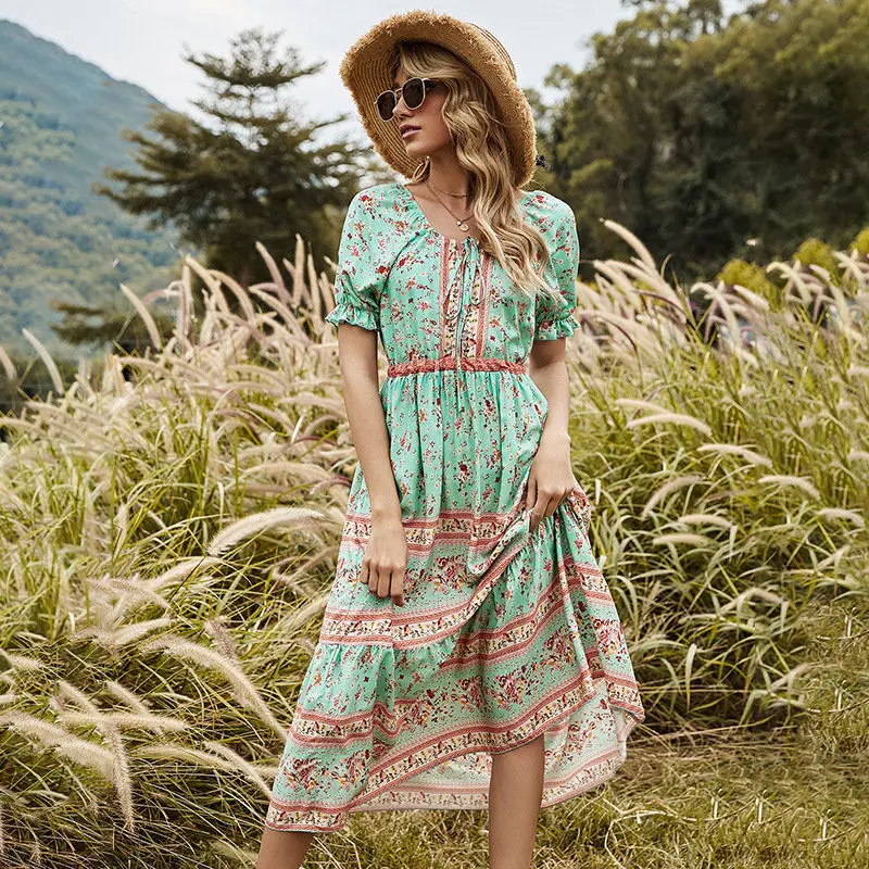 2021 Spring New Bohemian Print Dress Women Long O-neck Puff Sleeve Bandage Dress For Women Summer Dress
2021 Spring New Bohemian Print Dress Women Long O-neck Puff Sleeve Bandage Dress For Women Summer Dress