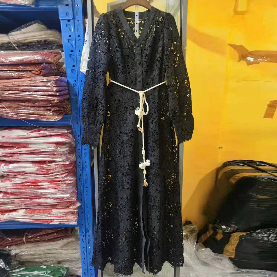 Ailigou Top Quality New 2021 Summer Long Dress Women Sexy V-Neck Overall Exquisite Lace Belt Black Long Sleeve Sexy Party Dress
Ailigou Top Quality New 2021 Summer Long Dress Women Sexy V-Neck Overall Exquisite Lace Belt Black Long Sleeve Sexy Party Dress