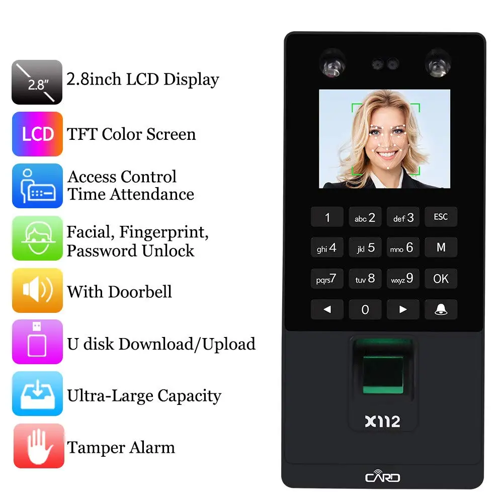 2.8inch USB Face Recognition Door Access Control System Keypad Attendance Belt Face Machine RFID Reader Fingerprint TCP/IP Time
2.8inch USB Face Recognition Door Access Control System Keypad Attendance Belt Face Machine RFID Reader Fingerprint TCP/IP Time