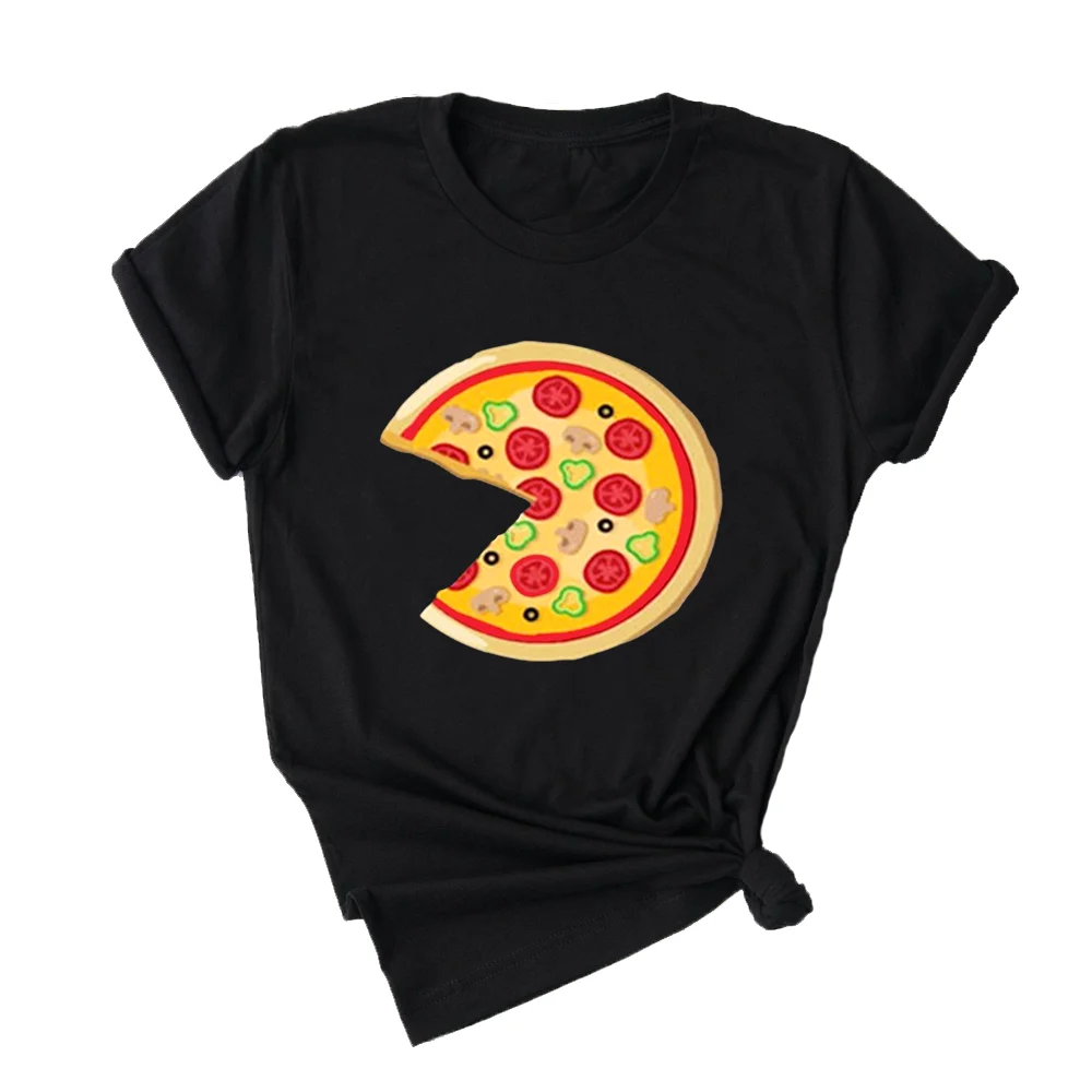 Забавная футболка с пиццей женская модная черная одежда летние футболки