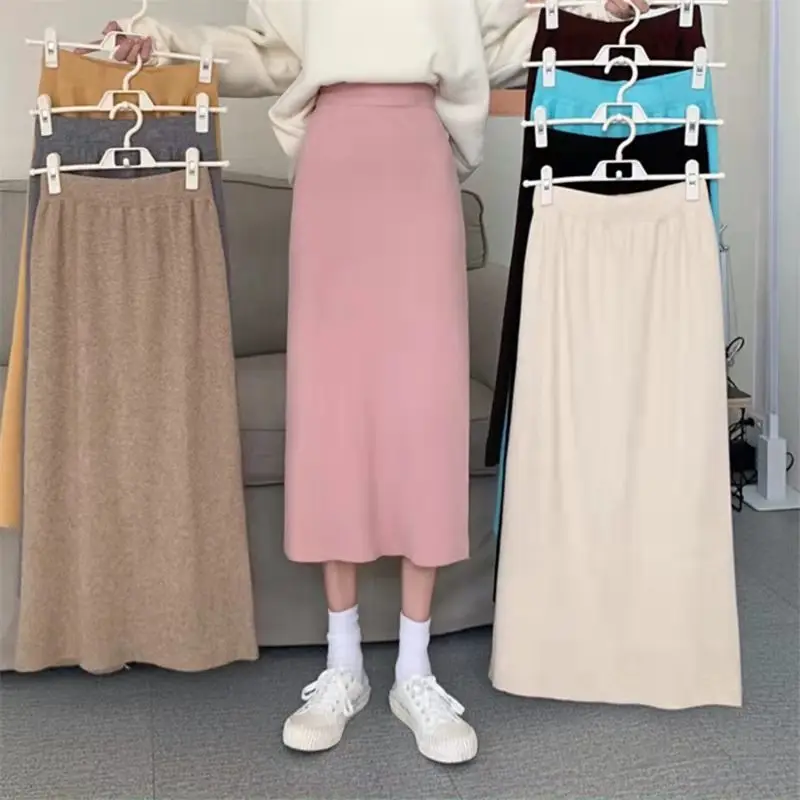 Stretchy Skirts Women Autumn High Waist Leisure Mujer Elegant Solid Midi Side-split All-match Spring Knitting Faldas Skirt 
Stretchy Skirts Women Autumn High Waist Leisure Mujer Elegant Solid Midi Side-split All-match Spring Knitting Faldas Skirt