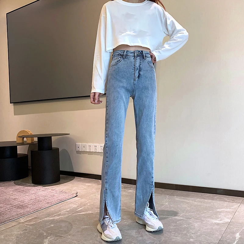 Women's Jeans High Waist Spilt Slim Female Straight Denim Pants Solid Wide Leg Pockets Loose Casual 2021 Spring Chic Streetwear
Women's Jeans High Waist Spilt Slim Female Straight Denim Pants Solid Wide Leg Pockets Loose Casual 2021 Spring Chic Streetwear