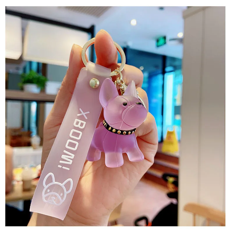 NEW French Bulldog Keychain PU Leather Animal Dog Keyring Holder Bag Charm Trinket Chaveiros Accessories Punk Style Pendant | Украшения и