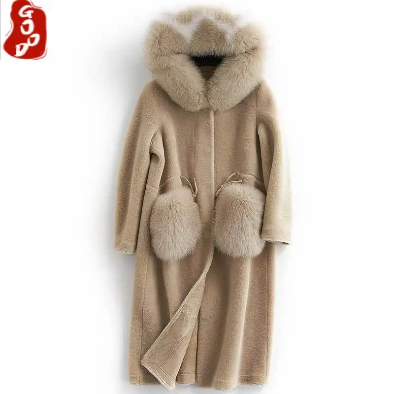 Real Fur Coat Female Winter Thick Sheep Shearing Jacket + Large Fox Fur Hooded Korean Warm 100% Wool Coat Hiver
Real Fur Coat Female Winter Thick Sheep Shearing Jacket + Large Fox Fur Hooded Korean Warm 100% Wool Coat Hiver