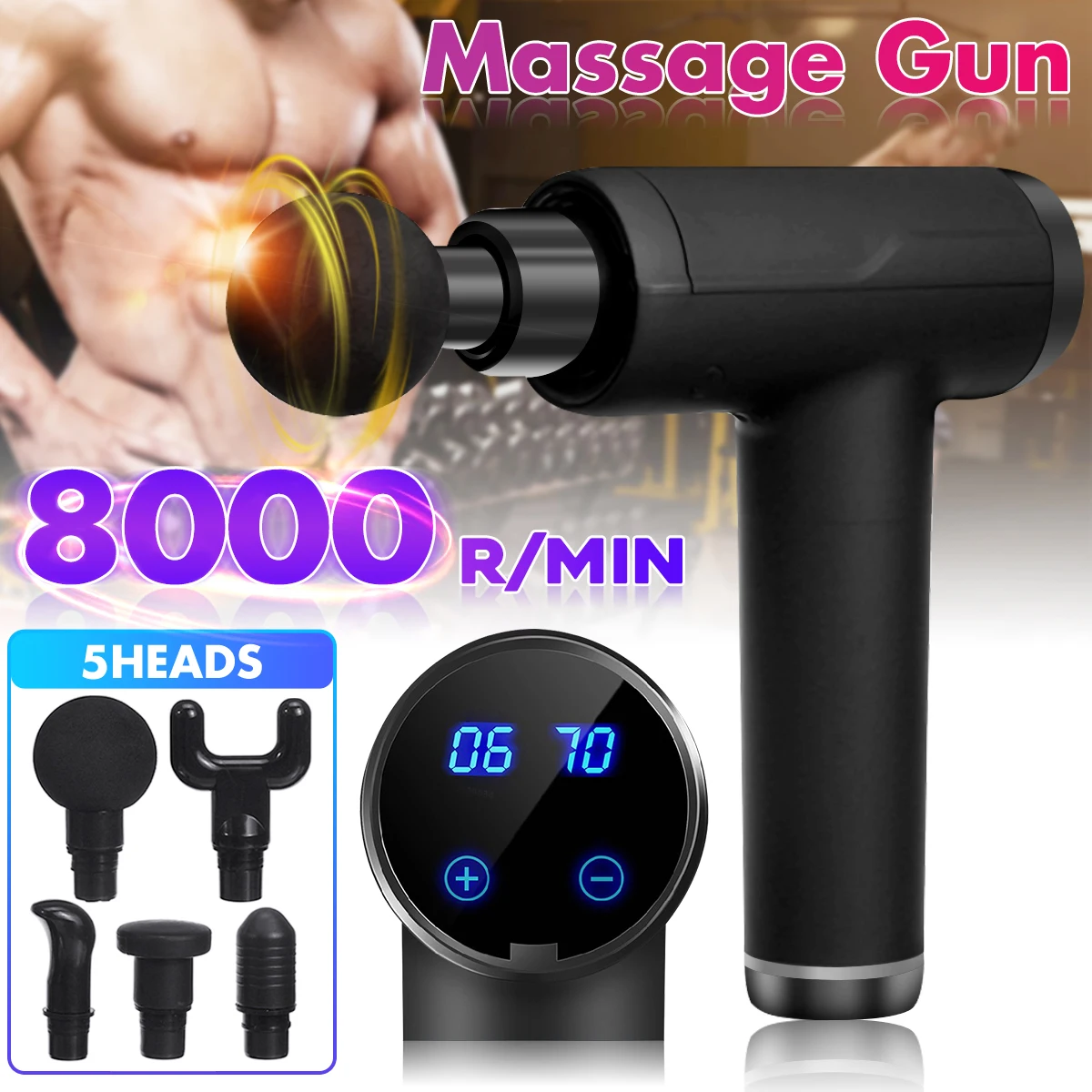 8000r/min Therapy Massage Gun 20 Gears Muscle Massager Pain Sport Massage Machine Relax Body Slimming Relief With 6 Heads
8000r/min Therapy Massage Gun 20 Gears Muscle Massager Pain Sport Massage Machine Relax Body Slimming Relief With 6 Heads