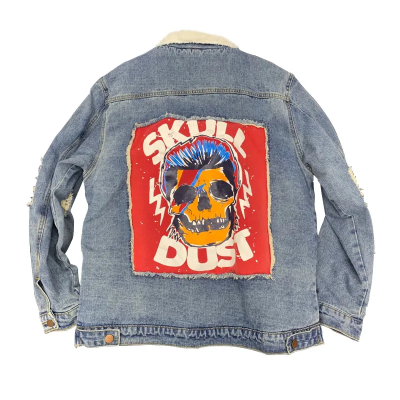 Lamb Wool Plus Fleece Thick Denim Jacket Men's Street Rock Skull Print Autumn And Winter Warm Casual Loose Outerwear
Lamb Wool Plus Fleece Thick Denim Jacket Men's Street Rock Skull Print Autumn And Winter Warm Casual Loose Outerwear