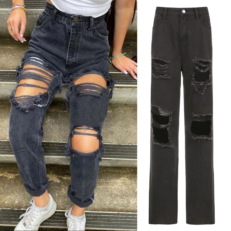 Women High Waist Hip Hop Loose Jeans Vintage Distressed Ripped Hole Denim Pants Harajuku Punk Straight Leg Trousers
Women High Waist Hip Hop Loose Jeans Vintage Distressed Ripped Hole Denim Pants Harajuku Punk Straight Leg Trousers