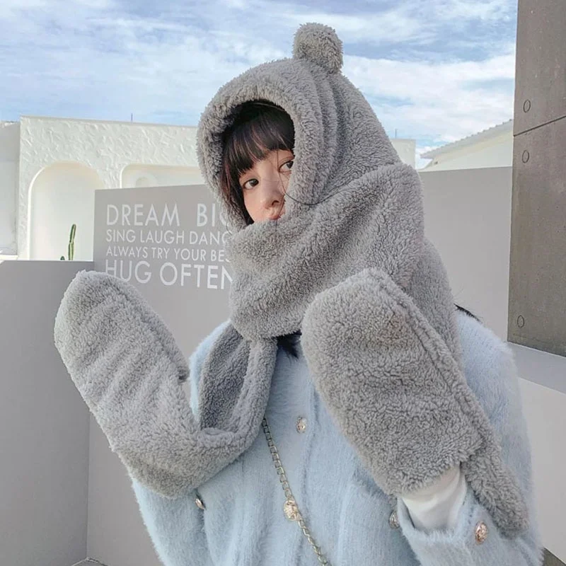 Зимняя плотная теплая шапка с медведем шарф перчатки Комплект из трех предметов женские шапки-бомберы для шеи
Зимняя плотная теплая шапка с медведем шарф перчатки Комплект из трех предметов женские шапки-бомберы для шеи