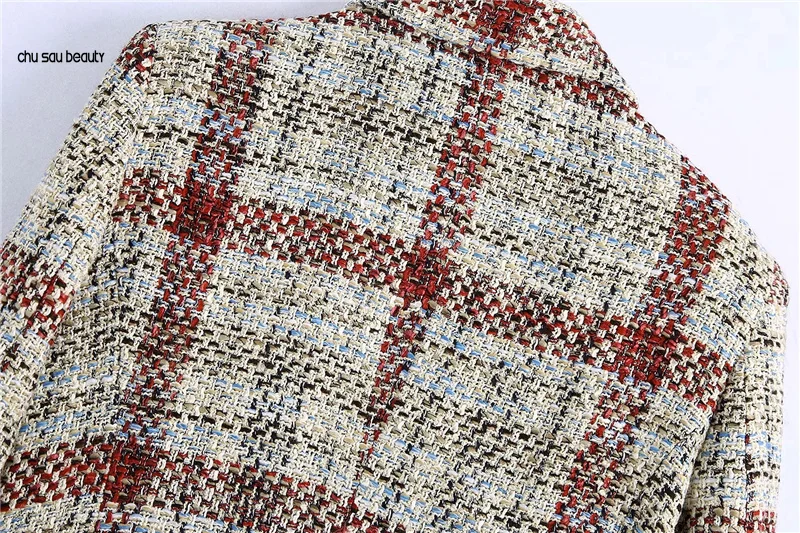 Women 2021 Fashion Double Breasted Check Tweed Blazer Coat Vintage Long Sleeve Pockets Female Outerwear Chic Tops C148
Women 2021 Fashion Double Breasted Check Tweed Blazer Coat Vintage Long Sleeve Pockets Female Outerwear Chic Tops C148