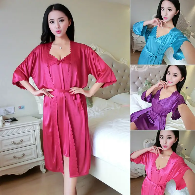 Women's Clothes Ladies Solid Nightgown And Robe Set Sexy Milk Silk Sleepwear V Neck Lace Sling Nightdress One Size
Women's Clothes Ladies Solid Nightgown And Robe Set Sexy Milk Silk Sleepwear V Neck Lace Sling Nightdress One Size