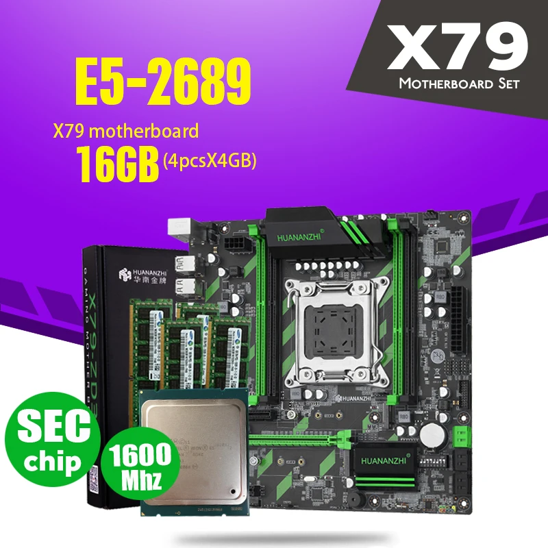 Материнская плата HUANAN ZHI материнская M.2 NVME MATX с процессором Intel Xeon E5 2689 2 5 ГГц 4*4 Гб =