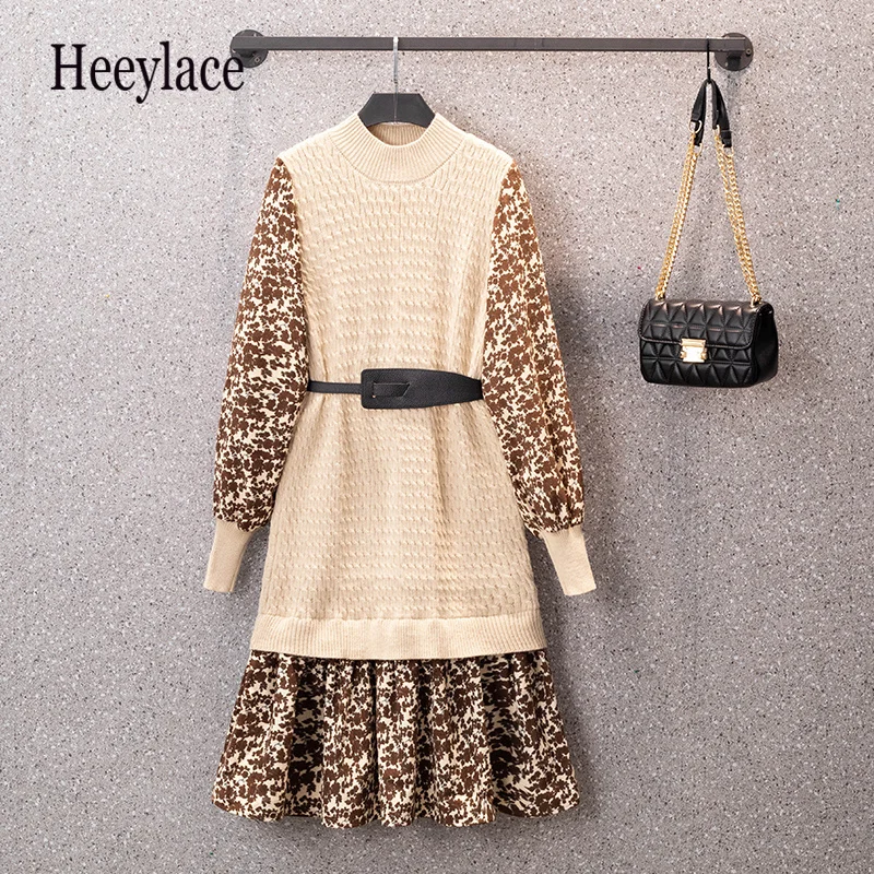 Dress Autumn Winter Floral Print Patchwork Knitted Sweater Dresses Turtleneck Elegant Korean High Waist Vestidos
Dress Autumn Winter Floral Print Patchwork Knitted Sweater Dresses Turtleneck Elegant Korean High Waist Vestidos