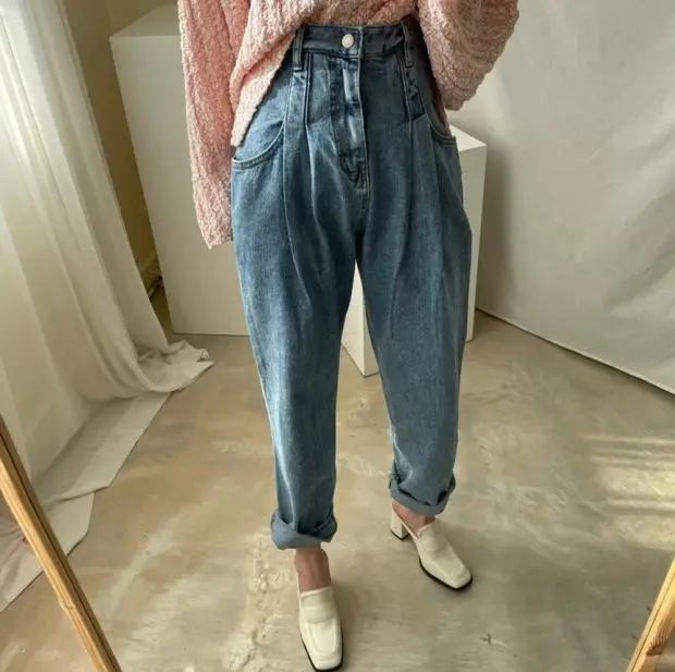 SuperAen All Match Washed Blue High Waist Diagonal Buckle Straight Jeans Full Length Women Pants
SuperAen All Match Washed Blue High Waist Diagonal Buckle Straight Jeans Full Length Women Pants