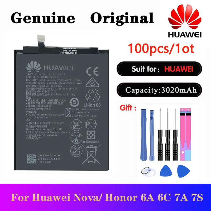 100pcs Battery HB405979ECW For Huawei Nova CAZ-AL10 TL00 CAN-L01/L02 L12 Enjoy 6S Honor 6A 6C 7A 7S 8A p9 lite mini Y5 prime2018
100pcs Battery HB405979ECW For Huawei Nova CAZ-AL10 TL00 CAN-L01/L02 L12 Enjoy 6S Honor 6A 6C 7A 7S 8A p9 lite mini Y5 prime2018
