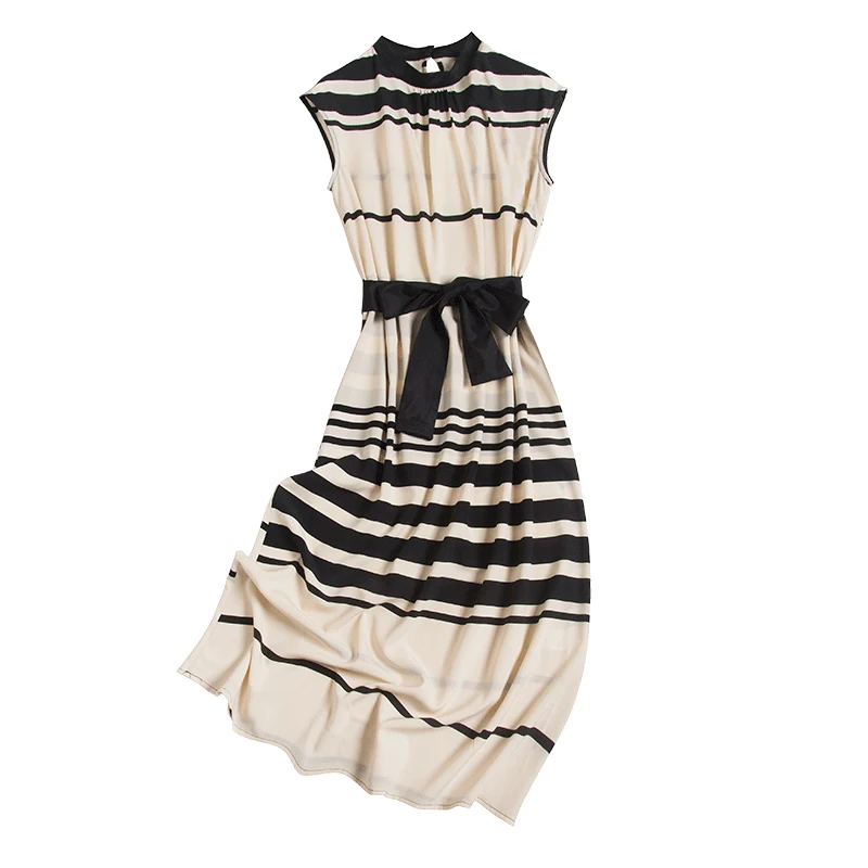 Simple Style Striped Silk Women's Sleeveless Dress 2021 Spring And Summer New Bow Tie Vest Skirt 
Simple Style Striped Silk Women's Sleeveless Dress 2021 Spring And Summer New Bow Tie Vest Skirt